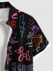 Plus Size Skull Heart Star Rainbow Flamingo Print Buttons Pocket Hawaii Shirt For Men -  