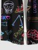 Plus Size Skull Heart Star Rainbow Flamingo Print Buttons Pocket Hawaii Shirt For Men -  