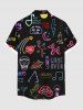 Plus Size Skull Heart Star Rainbow Flamingo Print Buttons Pocket Hawaii Shirt For Men -  