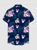Chemise hawaïenne grande taille pour homme, imprimée de fleurs d'hibiscus et de feuilles tropicales, avec boutons et poche. - Bleu de Minuit L