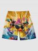 Short de plage hawaïen grande taille à imprimé plumes de canard et vagues de la mer pour homme - Jaune 4XL