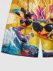 Short de plage hawaïen grande taille à imprimé plumes de canard et vagues de la mer pour homme - Jaune 4XL