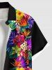 Plus Size Tropical Leaf Hibiscus Flower Bird Print Buttons Pocket Hawaii Shirt For Men -  