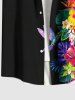Plus Size Tropical Leaf Hibiscus Flower Bird Print Buttons Pocket Hawaii Shirt For Men -  