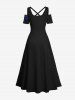Robe longue hawaïenne grande taille à imprimé feuilles tropicales, hibiscus, fleurs et oiseaux, épaules dénudées et croisée - Noir 1X