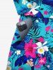 Plus Size Tropical Leaf Hbiscus Flowers Print Cinched Hawaii Romper -  