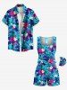 Plus Size Tropical Leaf Hbiscus Flowers Print Cinched Hawaii Romper -  