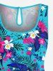 Plus Size Tropical Leaf Hbiscus Flowers Print Cinched Hawaii Romper -  