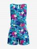 Plus Size Tropical Leaf Hbiscus Flowers Print Cinched Hawaii Romper -  