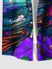 Plus Size Galaxy Astronaut Stars Print Buttons Pocket Hawaii Shirt For Men -  