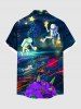 Plus Size Galaxy Astronaut Stars Print Buttons Pocket Hawaii Shirt For Men -  
