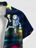 Plus Size Galaxy Astronaut Stars Print Buttons Pocket Hawaii Shirt For Men -  