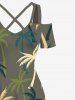 Plus Size Coconut Tree Print Cold Shoulder Crisscross Hawaii Maxi Dress -  