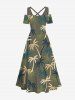Plus Size Coconut Tree Print Cold Shoulder Crisscross Hawaii Maxi Dress -  