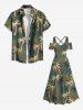 Plus Size Coconut Tree Print Cold Shoulder Crisscross Hawaii Maxi Dress -  