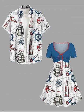 Sailboat Anchor Rudder Cruise Print Plus Size Matching Hawaii Beach Outfit For Couples - WHITE