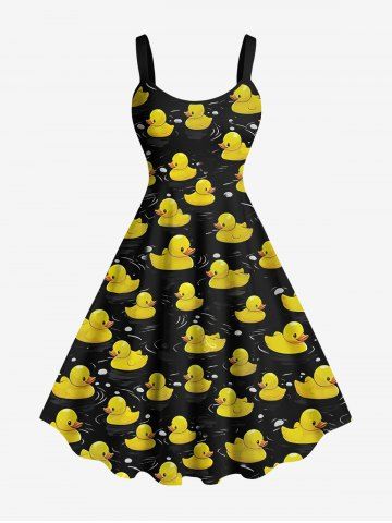 Plus Size Ducks Waves Print Hawaii Tank Dress - BLACK - 4X