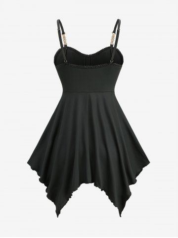 Plus Size Floral Mesh Flocking Lace Up Layered Handkerchief Cami Top(Adjustable Shoulder Strap)