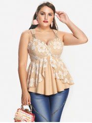 Plus Size Floral Lace Ruffles Backless Layered Tank Top -  