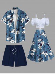 Ombre Floral Leaves Print Plus Size Matching Hawaii Beach Outfit For Couples -  
