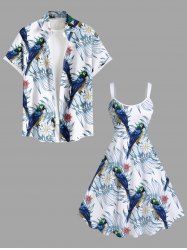 Tropical Leaf Flower Parrot Print Plus Size Matching Hawaii Beach Outfit For Couples -  