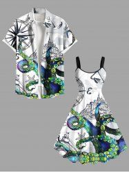 Octopus Starfish Anchor Castle Print Plus Size Matching Hawaii Beach Outfit For Couples -  
