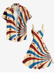 Patriotic American Flag Print Plus Size Matching Outfit For Couples -  