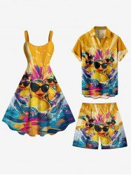 Cool Duck Feather Sea Waves Print Plus Size Matching Hawaii Beach Outfit For Couples -  