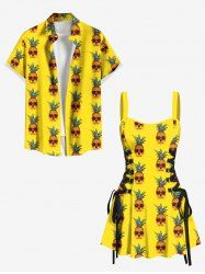 Pineapple Skulls Print Plus Size Matching Hawaii Beach Outfit For Couples -  