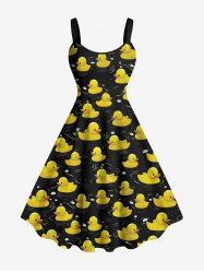 Plus Size Ducks Waves Print Hawaii Tank Dress -  