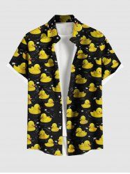 Plus Size Ducks Waves Print Buttons Pocket Hawaii Shirt For Men -  