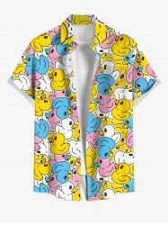 Chemise hawaïenne grande taille à boutons et poches, imprimé canards colorés, pour homme - Jaune 5XL