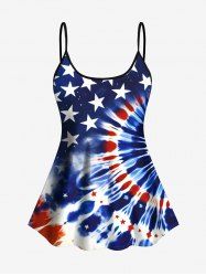 Spiral Tie Dye Patriotic American Flag Print Tankini Top(Adjustable Shoulder Strap) -  