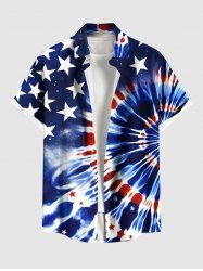 Plus Size Spiral Tie Dye Patriotic American Flag Print Button Pocket Shirt For Men -  