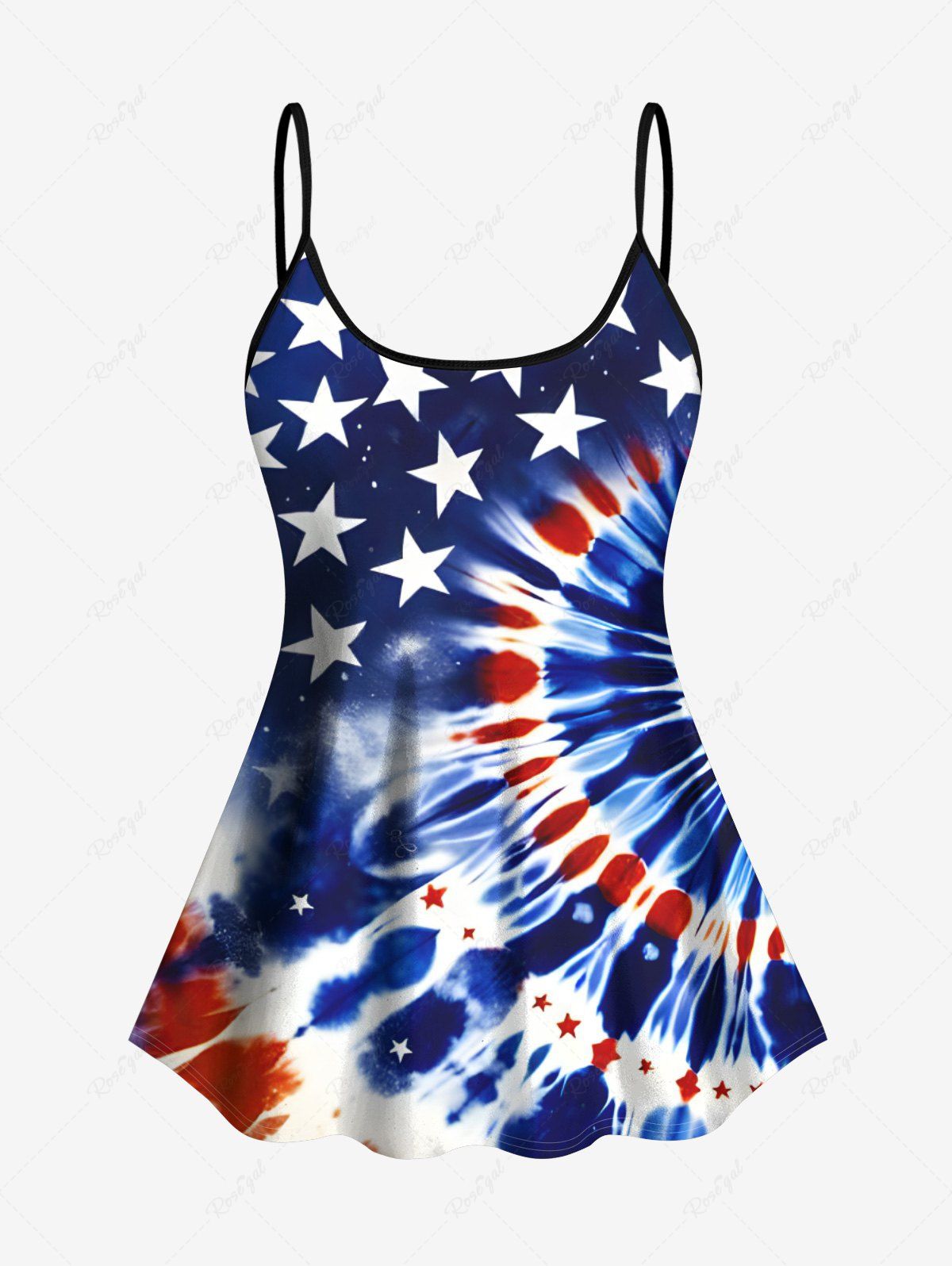 Best Spiral Tie Dye Patriotic American Flag Print Tankini Top(Adjustable Shoulder Strap)  