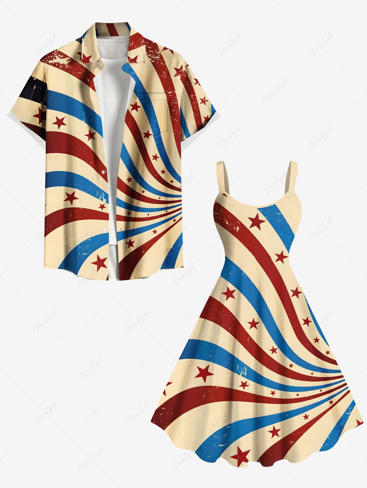 Latest Patriotic American Flag Print Plus Size Matching Outfit For Couples  