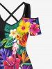 Tropical Leaf Hibiscus Flower Bird Print Plus Size Matching Hawaii Beach Outfit For Couples -  