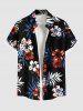 Ensemble chemise hawaïenne, short et barboteuse grande taille, tenue de plage à imprimé feuilles tropicales et hibiscus pour couples - Noir 