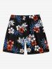 Ensemble chemise hawaïenne, short et barboteuse grande taille, tenue de plage à imprimé feuilles tropicales et hibiscus pour couples - Noir 