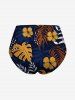 Tropical Leaf Branch Flower Print Hawaii Lace Up Tankini Top and Swim Bottom Plus Size Matching Set -  
