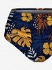 Tropical Leaf Branch Flower Print Hawaii Lace Up Tankini Top and Swim Bottom Plus Size Matching Set -  