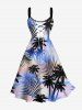 Coconut Tree Ombre Sky Tropical Leaves Print Plus Size Matching Hawaii Beach Outfit For Couples -  