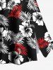 Cinched Solid Top and Two Tone Tropical Leaves Hibiscus Floral Print Hawaii Split A Line Skirt Plus Size Matching Set -  