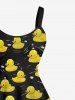 Tenue de plage hawaïenne assortie grande taille à imprimé vagues et canards pour couples - Noir 