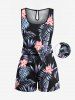 Matching Hawaii Shirt and Romper Plus Size Beach Outfit Tropical Leaf Hibiscus Printed for Couples -  