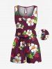 Ensemble chemise et barboteuse hawaïennes assorties, grande taille, imprimé feuilles tropicales et hibiscus, pour couples - Rouge foncé 