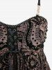 Plus Size Floral Mesh Flocking Lace Up Layered Handkerchief Cami Top(Adjustable Shoulder Strap) -  