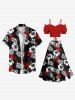 Two Tone Tropical Leaf Hibiscus Flower Print Plus Size Matching Hawaii Beach Outfit For Couples -  