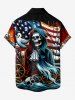 Plus Size Skull Anchor Rudder Ghost Patriotic American Flag Cruise Print Hawaii Button Pocket Shirt For Men -  