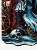 Plus Size Skull Anchor Rudder Ghost Patriotic American Flag Cruise Print Hawaii Button Pocket Shirt For Men -  